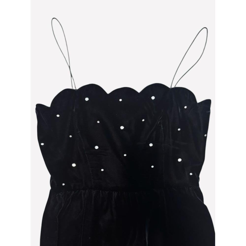 Vintage Black Velvet Mini Cami Dress & Jacket Scalloped Trim Rhinestones Size 12 - Picture 3 of 8